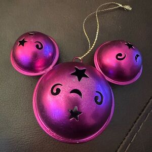 Icon Mickey hot pink ornament with a jingle bell inside